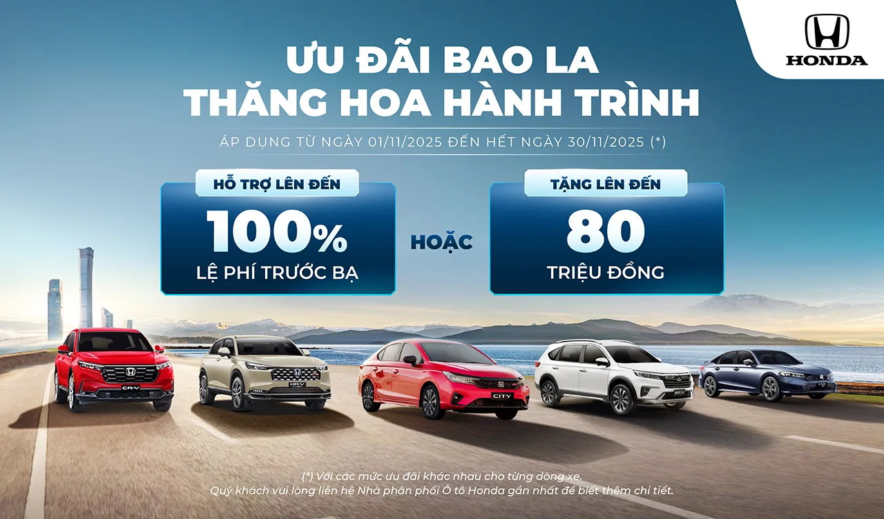 Chương trình mua xe ô tô Honda tháng 11/2025: ƯU ĐÃI BAO LA - THĂNG HOA HÀNH TRÌNH