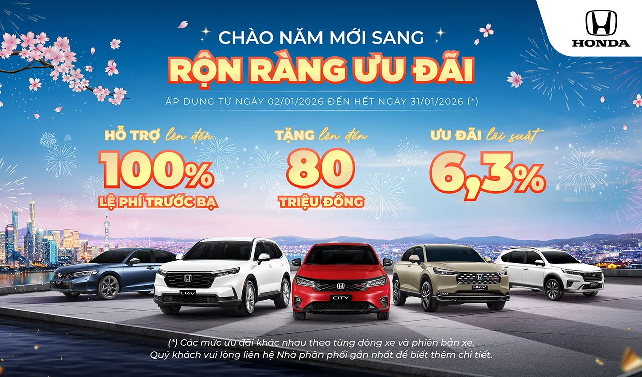 Khuyến mãi mua xe ô tô Honda tháng 01/2026: CHÀO NĂM MỚI SANG - RỘN RÀNG ƯU ĐÃI